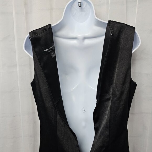 Connected Apparel Dress Black Satin Formal Sheath Ruffle Beaded Sleeveless 10 - Picture 5 of 8